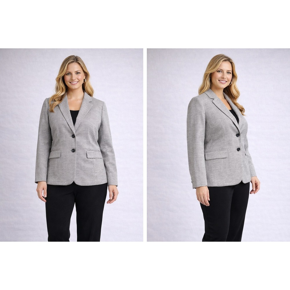 Le Suit Womens Blazer‎ Jacket Gray Textured Career Notch Classic Office Medium